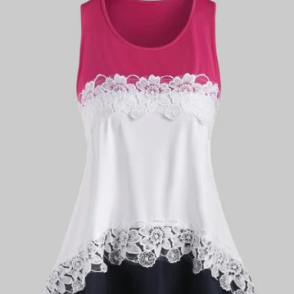 Plus Size Colorblock Floral Drawstring Bandana Sleeveless